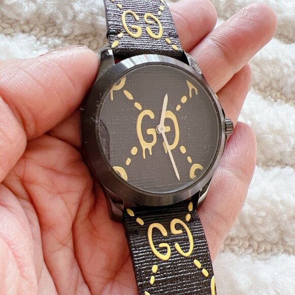Gucci G-Timeless Ghost YA1264019 Quartz Black/Yellow Dial Steel 38mm Watch * NEW - Picture 2 of 8